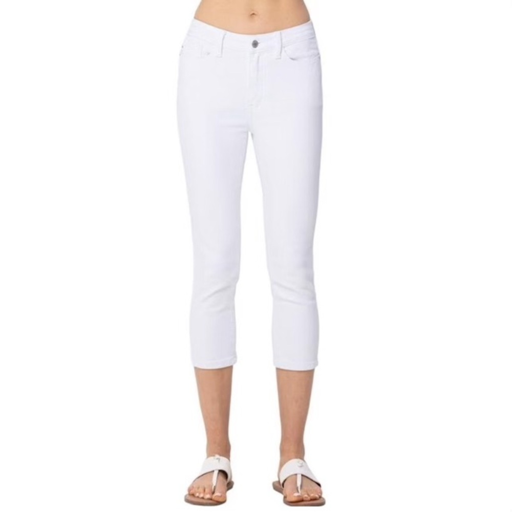 NWT Judy Blue skinny Fit Capri 25 White summer slim crop jeans vacation tropical
